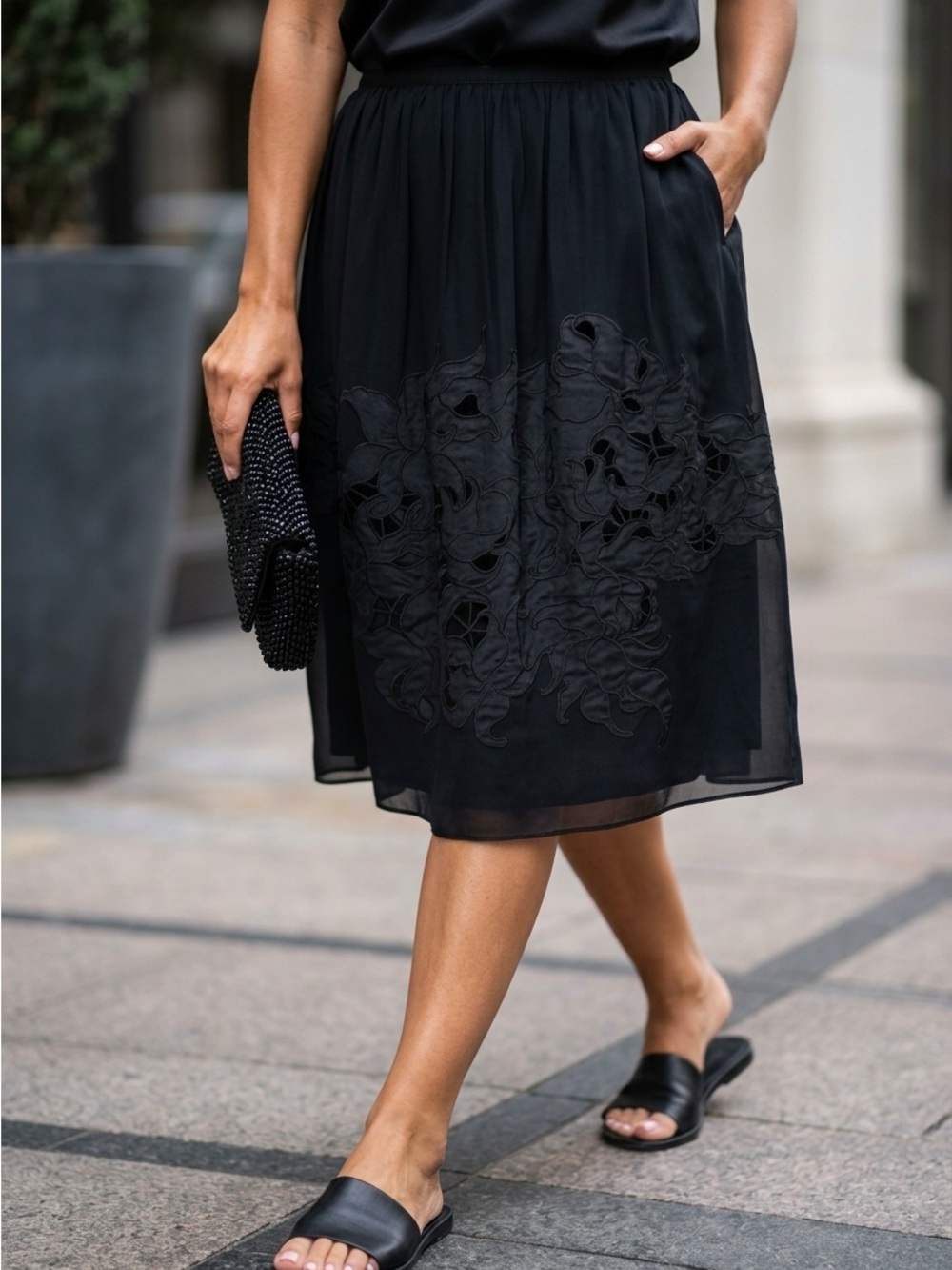 Vivienne Tam 100% Silk Appliqué Cutwork Skirt Sheer Overlay.